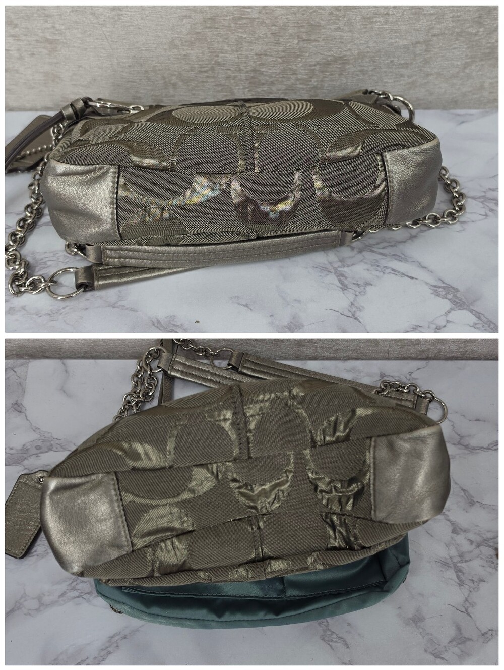 Coach Signature Canvas Jacquard Shoulder Bag in Metallic Pewter Chain Straps - Picture 12 of 16